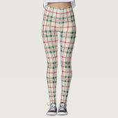 Gezellige Cream Tartan Plaid Roze & Groene Cheques Leggings (Voorkant)