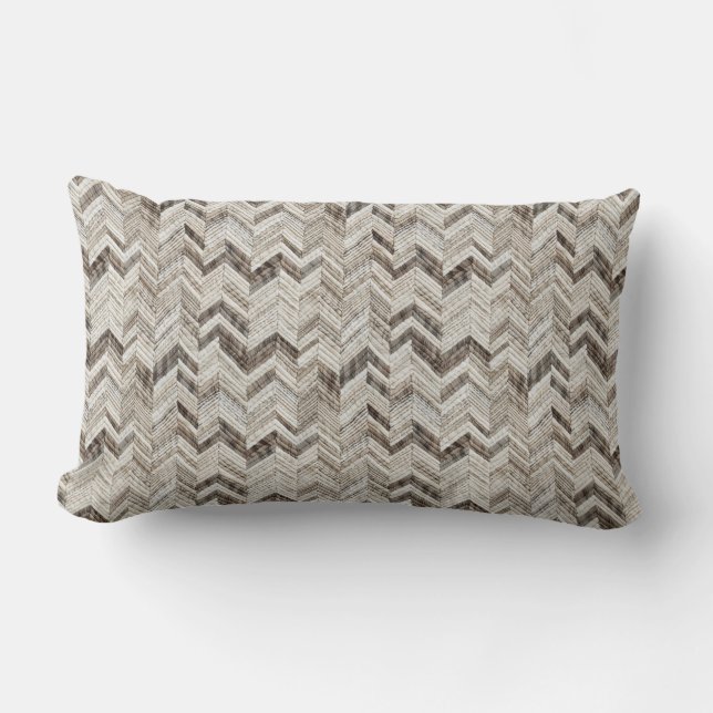 Gezellige crème taupe chevron kussen (Voorkant)