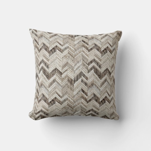 Gezellige crème taupe chevron kussen (Voorkant)