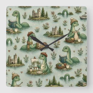 Gezellige Cryptiden Nessie Loch Ness Monster hobby Vierkante Klok