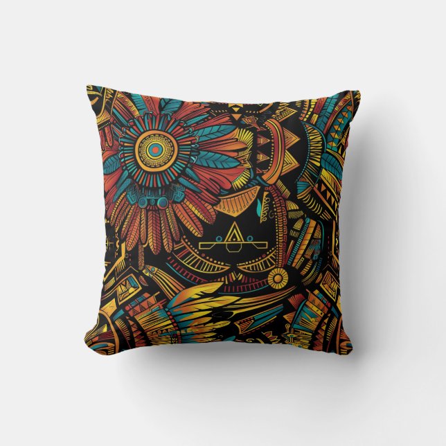 Gezellige Cyaan "Aztec Dream" Cushioned Sierkussen (Voorkant)