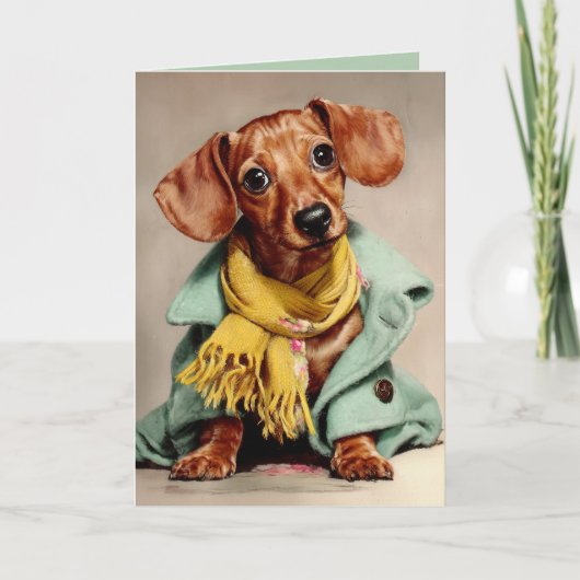 Gezellige Dachshond Mode Portret Kaart (Voorkant)