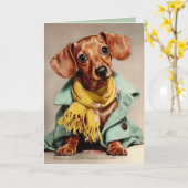 Gezellige Dachshond Mode Portret Kaart (Gele Bloem)