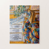 Gezellige Dachshond Rustend op Patchwork Winterdek Legpuzzel (Verticaal)