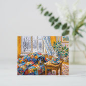 Gezellige Dachshund Rustend op Patchwork Winterdek Briefkaart (Staand voorkant)