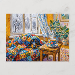 Gezellige Dachshund Rustend op Patchwork Winterdek Briefkaart