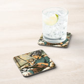 Gezellige dame lezen met koffie en kat bier onderzetter (Rechterzijde)