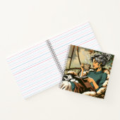 Gezellige dame lezen met koffie en kat notitieboek (Binnen)