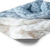 Gezellige dikke blauwe en witte gebreide woltextuu foto afdruk (Hoek)
