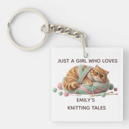 Gezellige dikke brei kat aangepaste naam acryl sle sleutelhanger