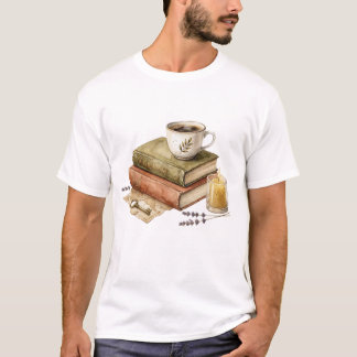 Gezellige donkere academische boeken met koffiekaa t-shirt