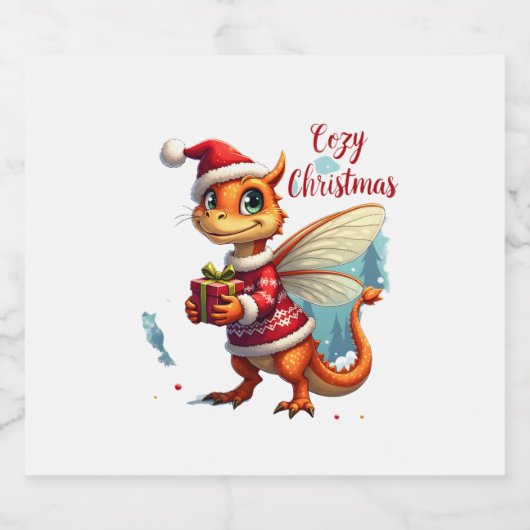 Gezellige Dragonfly Kerstmis Sparkling Wijnetiket (Enkel label)