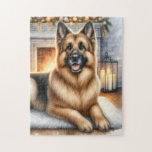 Gezellige Duitse Herder Hond Vakantie Kerstmis Legpuzzel (Verticaal)