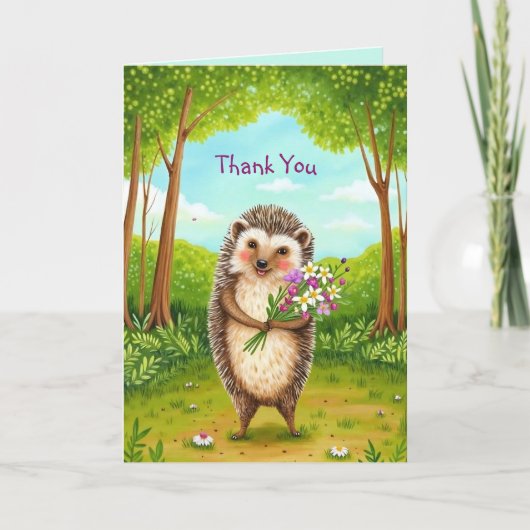 Gezellige egel en wilde bloemen bos dank u kaart (Voorkant)