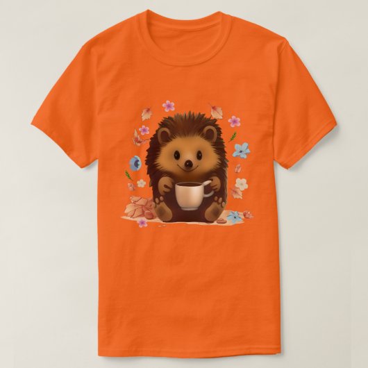 Gezellige egel met koffie - Schattigee herfstkunst T-shirt (Design voorkant)