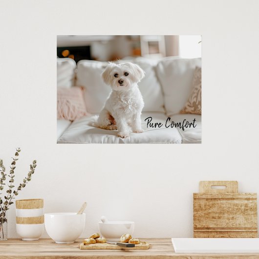 Gezellige Elegantie: Maltees op de sofa Poster (Keuken)