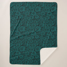 Gezellige Emerald Green Roos Print Sherpa Deken