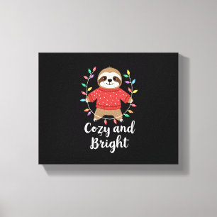 Gezellige en helder verlichte luiaard kerstlichtje canvas afdruk