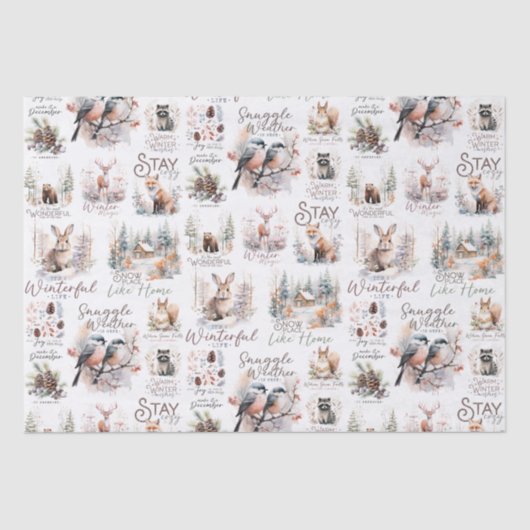Gezellige en traditionele Woodland Christmas Quote Tissuepapier (Voorkant)