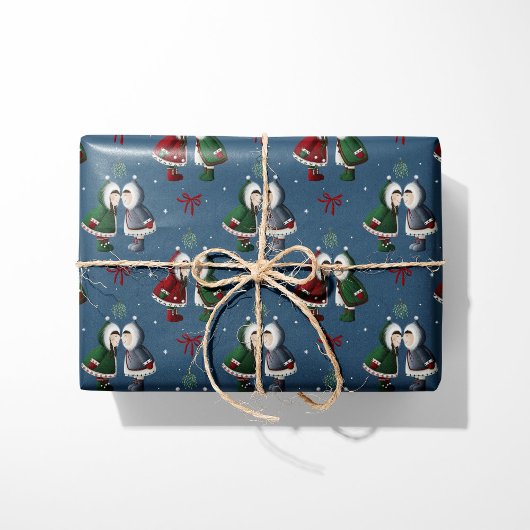 Gezellige Eskimo Kiss Blue Christmas Cadeaupapier