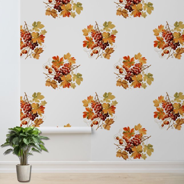 Gezellige Fall Leaves en Druiven Patroon Wall Deco Behang (Creator heeft geüpload)