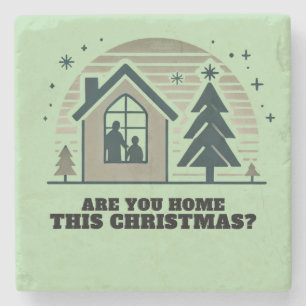 Gezellige Familie Kerst Home Scene Decor Art Stenen Onderzetter