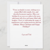 Gezellige familiehuisje knus bij de open haard vro feestdagenkaart (Achterkant)