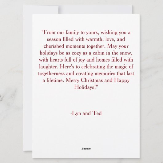 Gezellige familiehuisje knus bij de open haard vro feestdagenkaart (Achterkant)