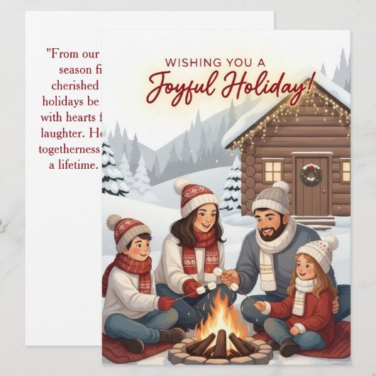 Gezellige familiehuisje knus bij de open haard vro feestdagenkaart (Voorkant / Achterkant)