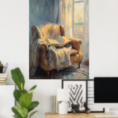 Gezellige fauteuil met boek bij raam – Impressioni Poster (Thuiskantoor)