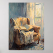 Gezellige fauteuil met boek bij raam – Impressioni Poster (Voorkant)