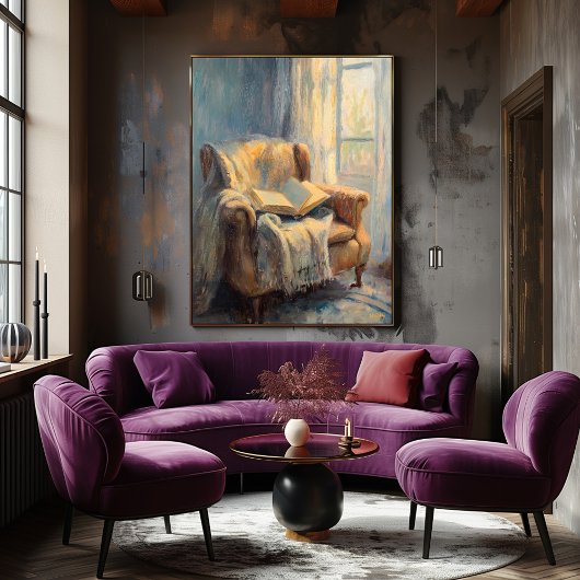 Gezellige fauteuil met boek bij raam – Impressioni Poster