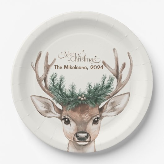 Gezellige feestelijke rustieke kerst papieren bordje (Voorkant)