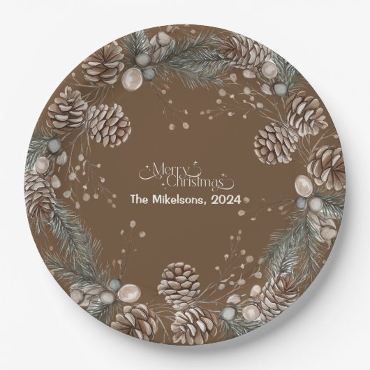 Gezellige feestelijke rustieke kerst papieren bordje (Voorkant)