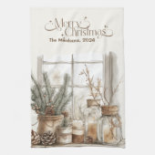 Gezellige feestelijke rustieke kerst theedoek (Verticaal)