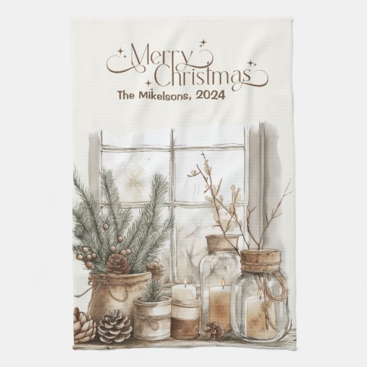 Gezellige feestelijke rustieke kerst theedoek (Verticaal)