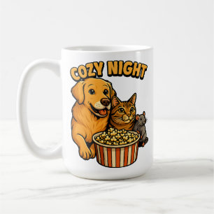Gezellige Filmavond - Cute Hond, Kat, Muis Popcorn Koffiemok