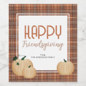Gezellige Flanel Happy Friendsgiving Wijn Etiket (Enkel label)