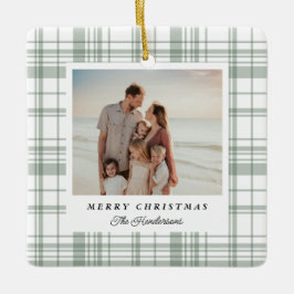 Gezellige Flanel Plaid Kerstfotokaart - Groen Keramisch Ornament