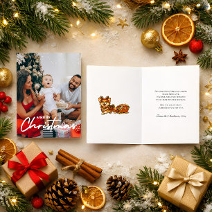 Gezellige foto Kerstmis Corgi Rendier slee Kerst R Feestdagen Kaart