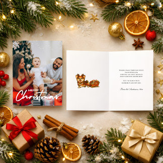 Gezellige foto Kerstmis Corgi Rendier slee Kerst R Feestdagen Kaart