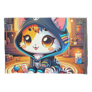 Gezellige gamer kat in een hoodie kussensloop