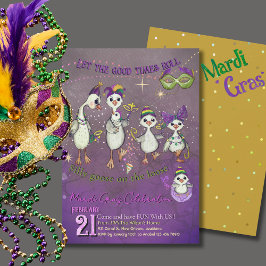 Gezellige Gans Familie Mardi Gras Paars Geel Kaart