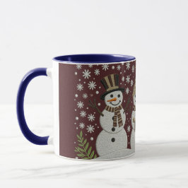 Gezellige Geborduurde Sneeuwman Winter Beker Mok