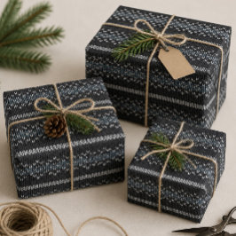 Gezellige Gebreide Patroon Zwart en Grijs Inpakpap Cadeaupapier