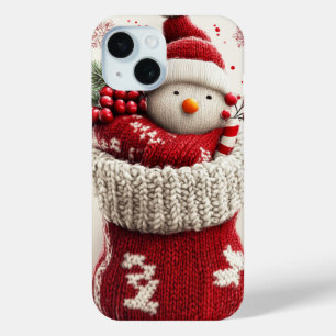 Gezellige Gebreide Sneeuwman Kerstmutsen Sock iPhone 15 Case