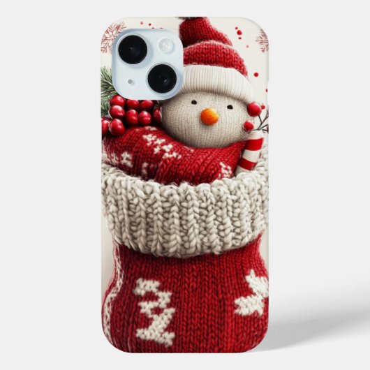 Gezellige Gebreide Sneeuwman Kerstmutsen Sock Case-Mate iPhone Case (Achterkant)