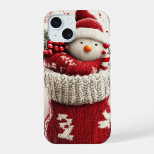 Gezellige Gebreide Sneeuwman Kerstmutsen Sock iPhone 15 Case