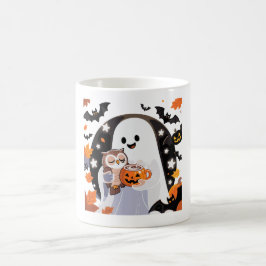 Gezellige geest en uil Halloween kunst Koffiemok