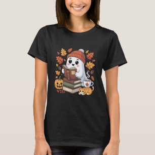 Gezellige Geest Leest Boek met Katten en Herfstbla T-shirt